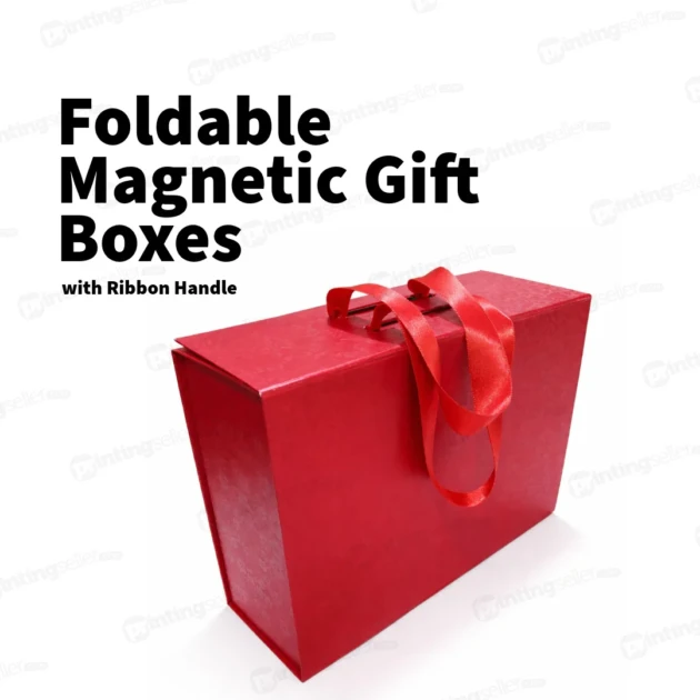 Collapsible Magnetic Gift Box with Ribbon Handle - 12x8x4 Inch - PRS14