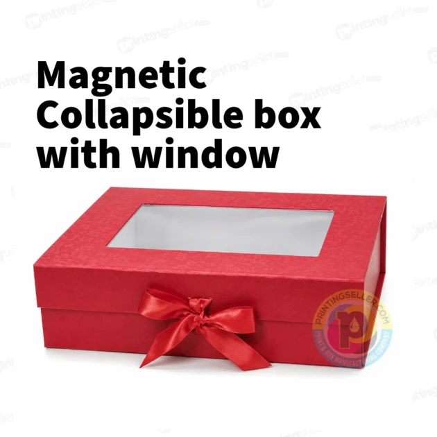 Magnetic collapsible box with window