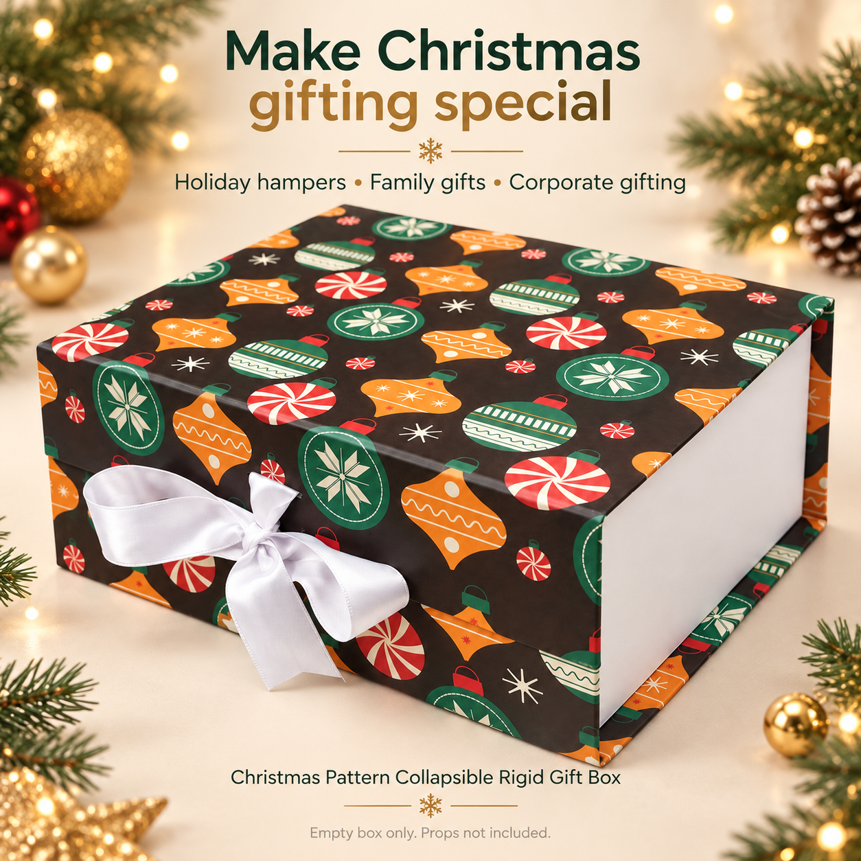 Christmas Pattern Non-Magnetic Collapsible Rigid Gift Box PSR49
