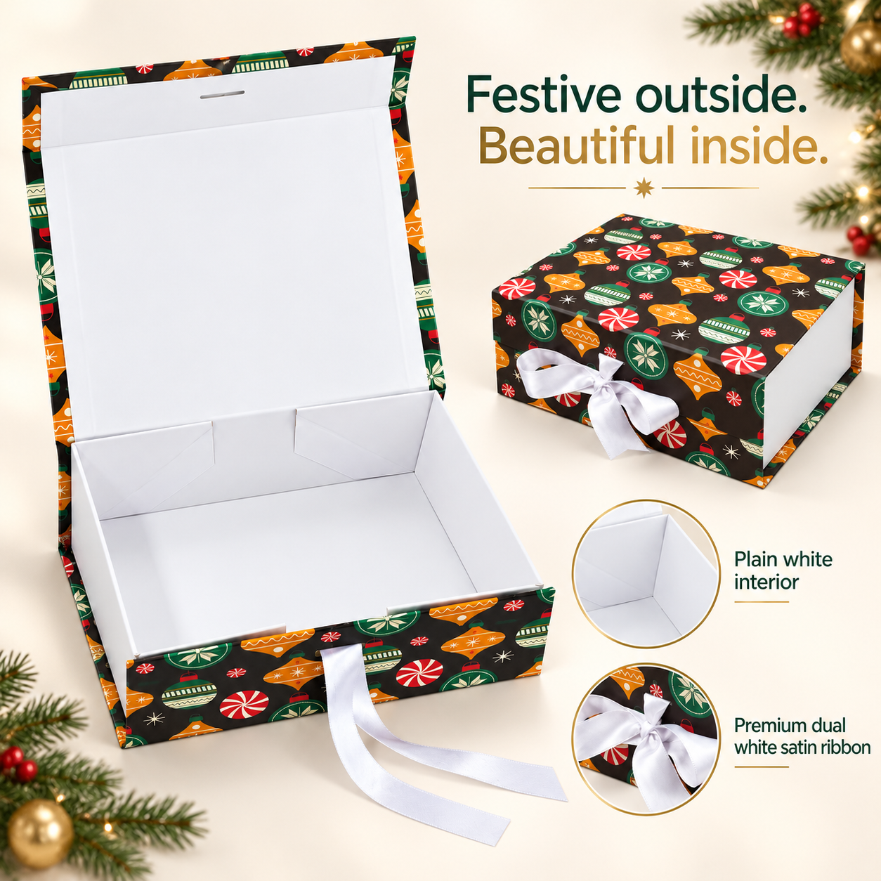 Christmas Pattern Non-Magnetic Collapsible Rigid Gift Box PSR49