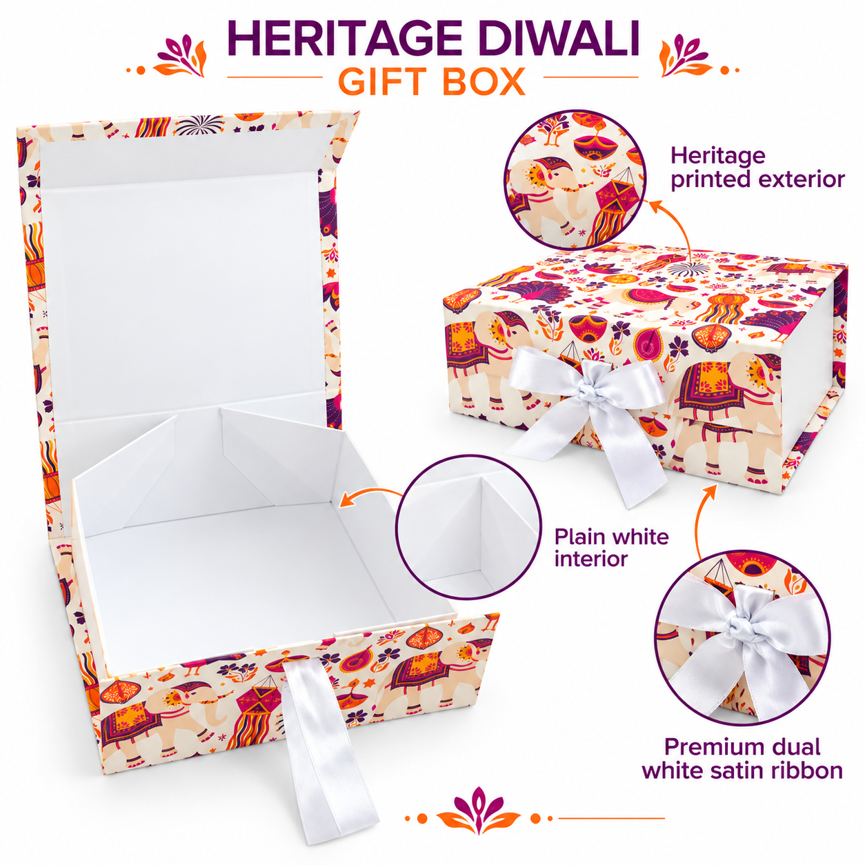 Heritage Diwali Non-Magnetic Collapsible Rigid Gift Box 10×8×4 Inch – PRS45 - Image 2