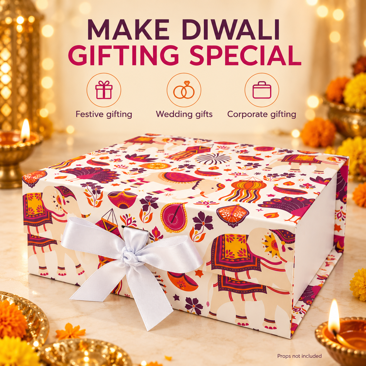 Heritage Diwali Non-Magnetic Collapsible Rigid Gift Box 10×8×4 Inch – PRS45 - Image 5