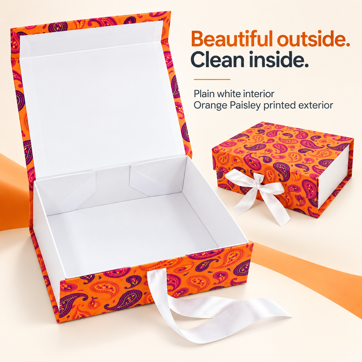 Orange Paisley Non-Magnetic Collapsible Rigid Gift Box 10×8×4 Inch – PSR47