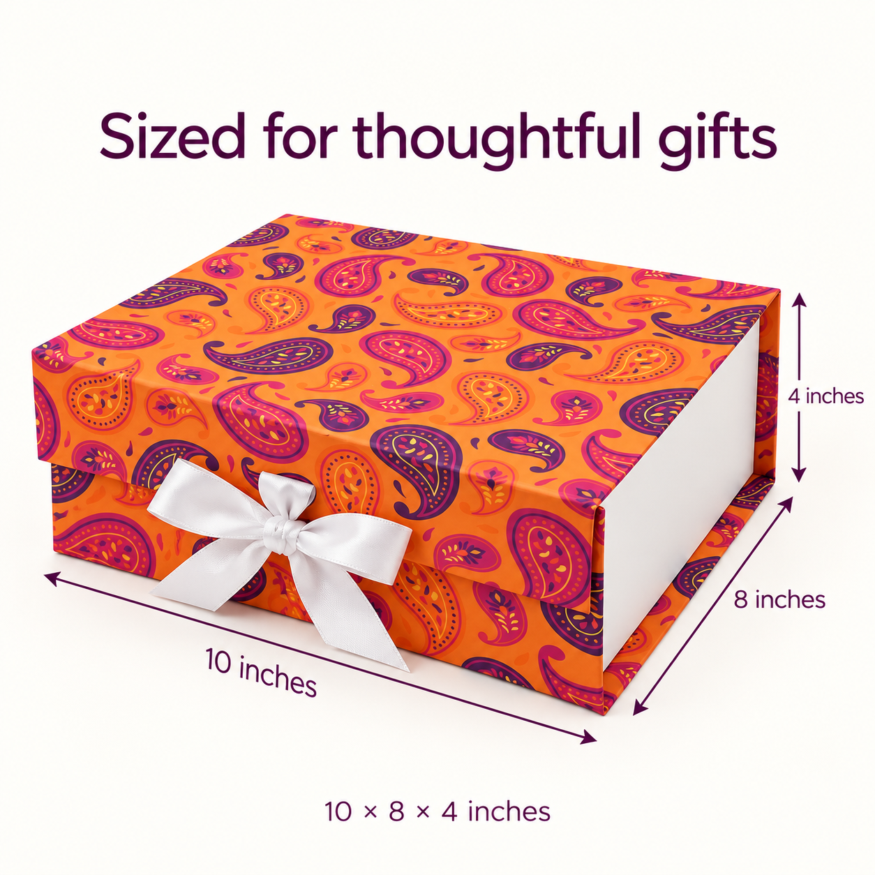 Orange Paisley Non-Magnetic Collapsible Rigid Gift Box 10×8×4 Inch – PSR47