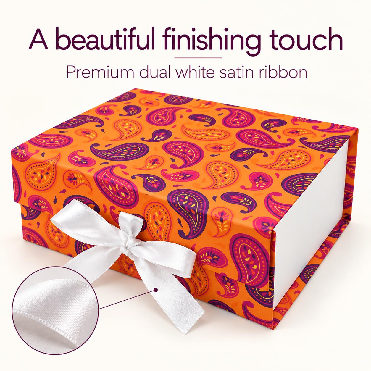 Orange Paisley Non-Magnetic Collapsible Rigid Gift Box 10×8×4 Inch – PSR47