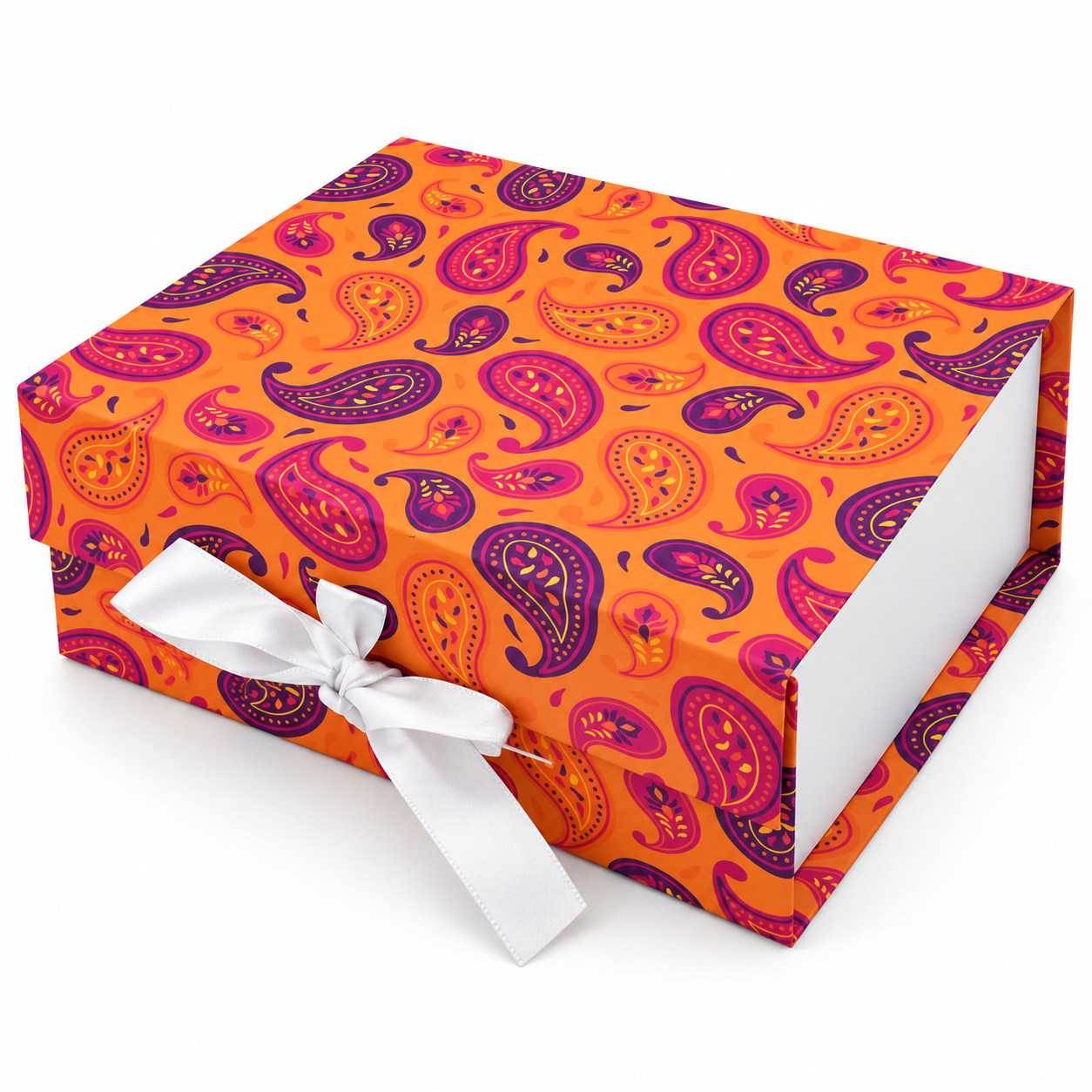 Orange Paisley Non-Magnetic Collapsible Rigid Gift Box 10×8×4 Inch – PSR47