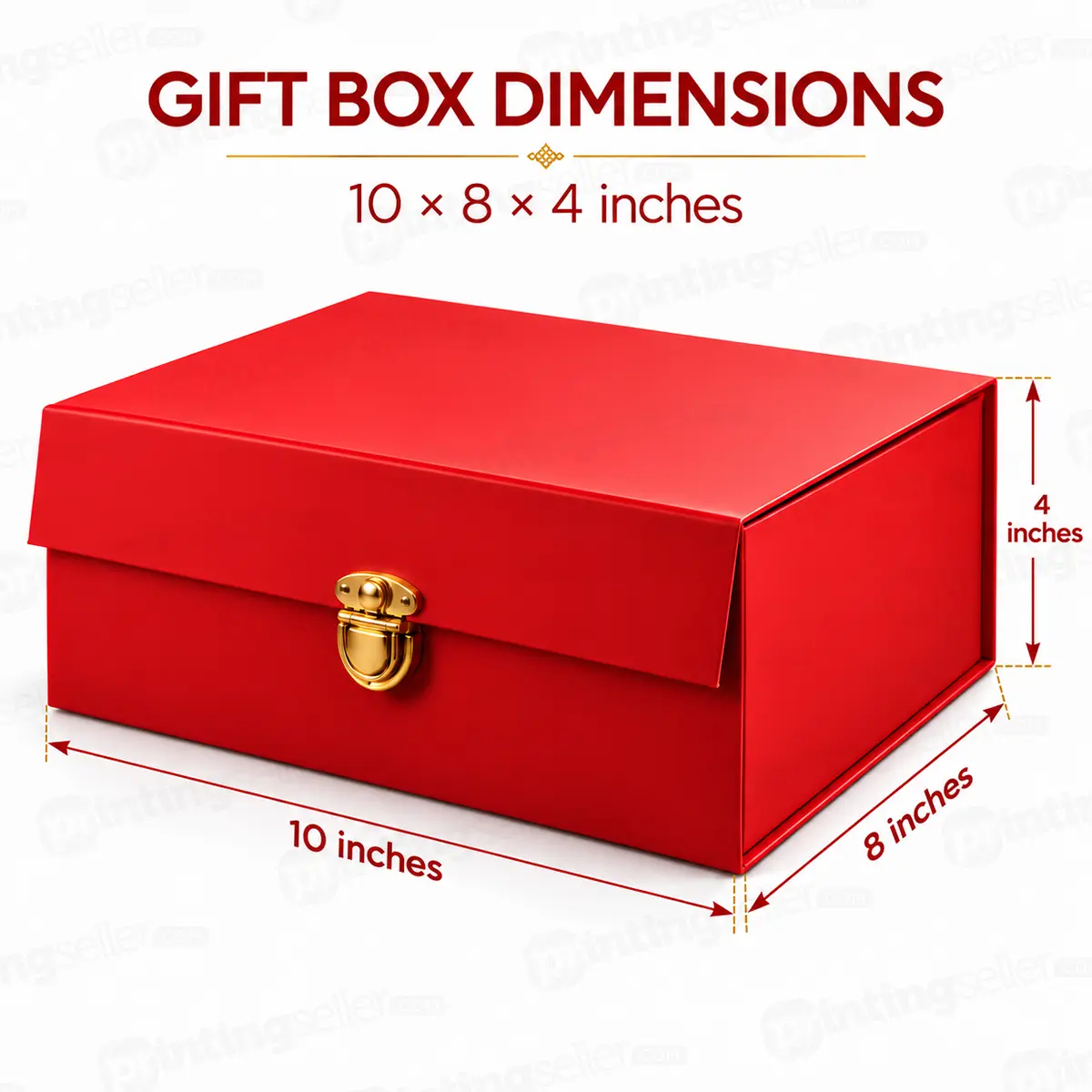 Plain Red Collapsible Rigid Box with Gold-Tone Metal Clasp 10×8×4 Inch – PRS44 - Image 3