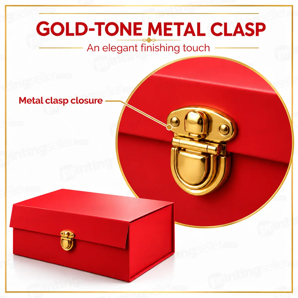 Plain Red Collapsible Rigid Box with Gold-Tone Metal Clasp 10×8×4 Inch – PRS44 - Image 4