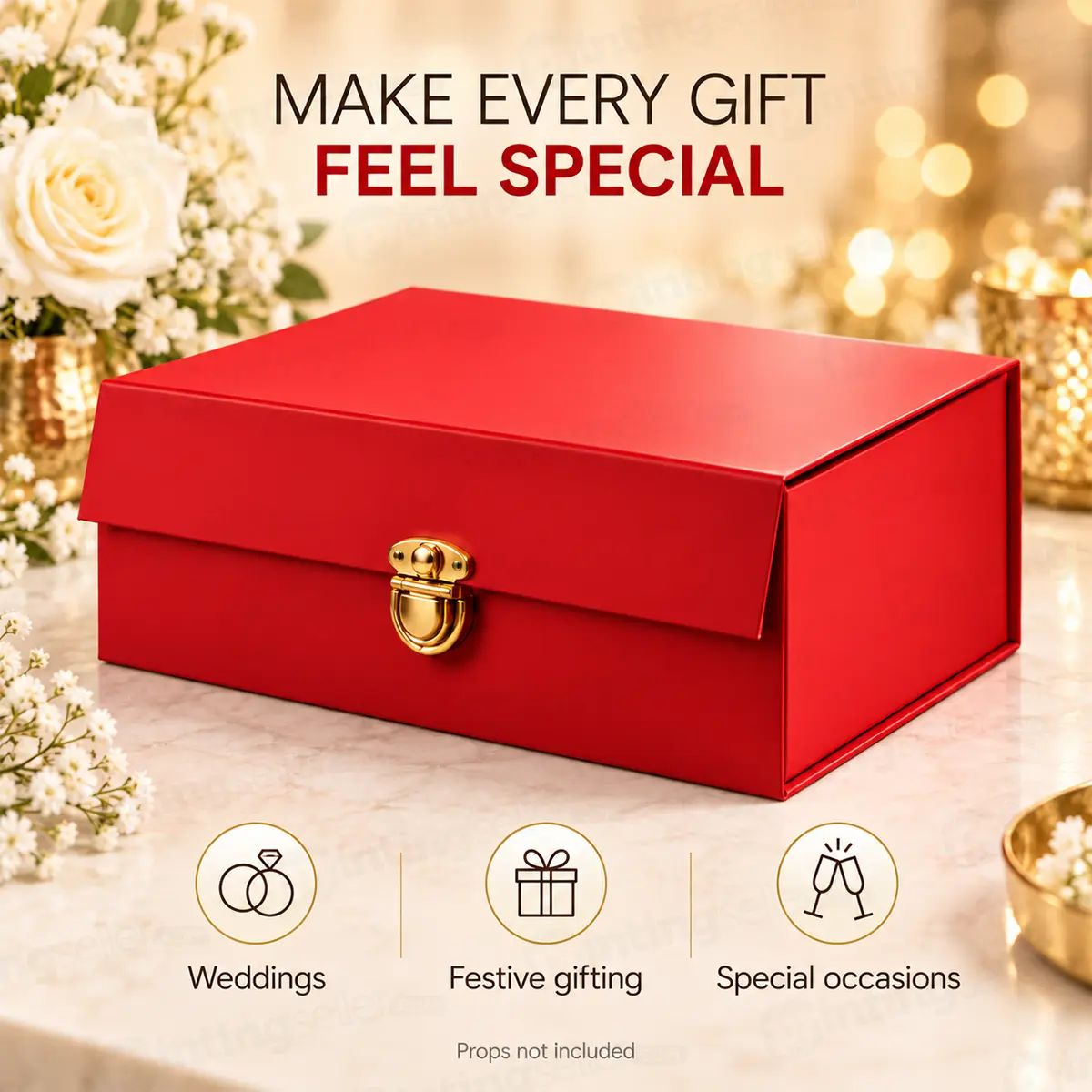Plain Red Collapsible Rigid Box with Gold-Tone Metal Clasp 10×8×4 Inch – PRS44 - Image 5