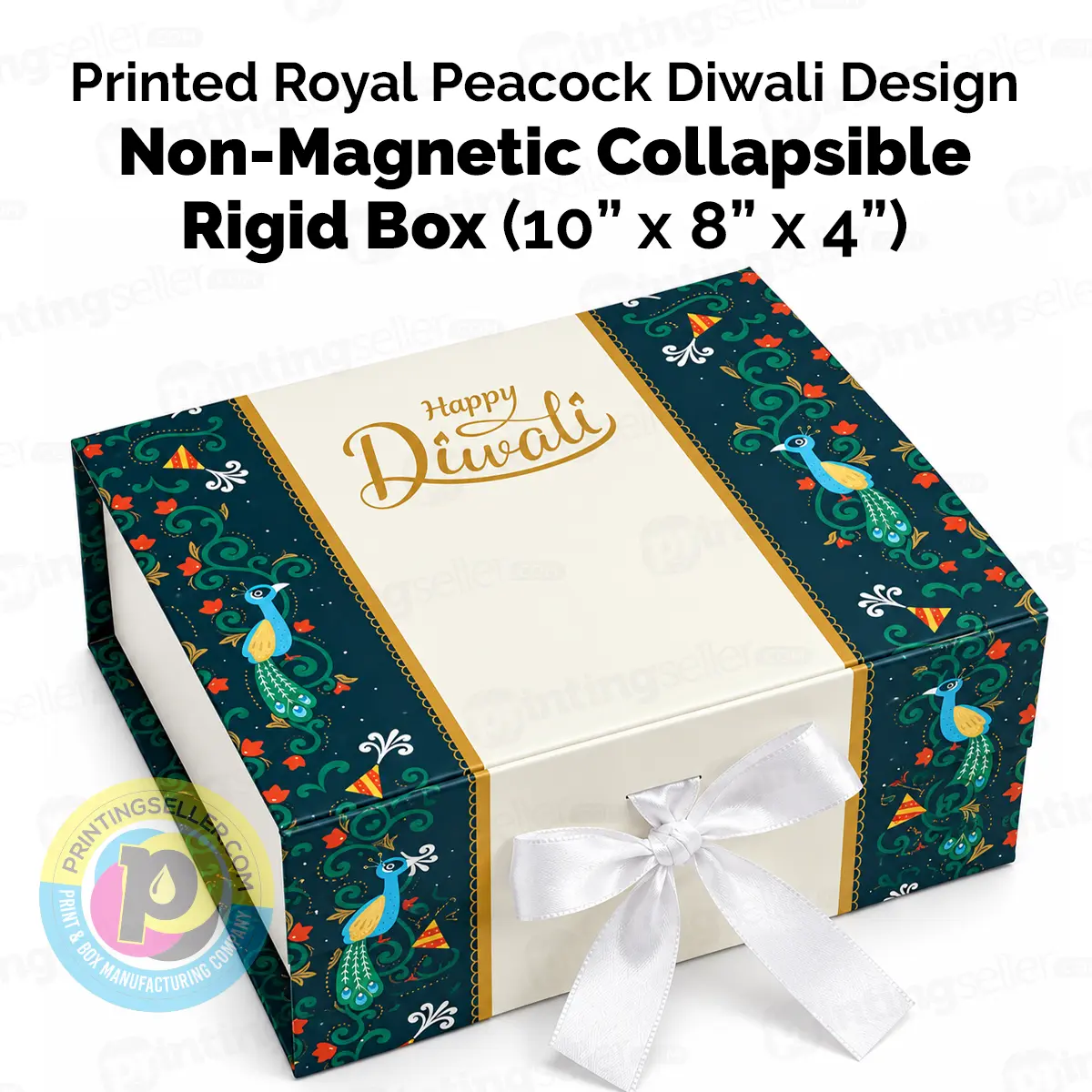 Printed Royal Peacock Diwali Design Collapsible Rigid Box - PRS41