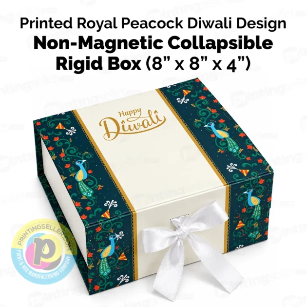 Printed Royal Peacock Diwali Design Collapsible Rigid Box - PRS42