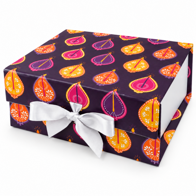 Purple Diya Diwali Non-Magnetic Collapsible Rigid Gift Box 10×8×4 Inch – PSR46