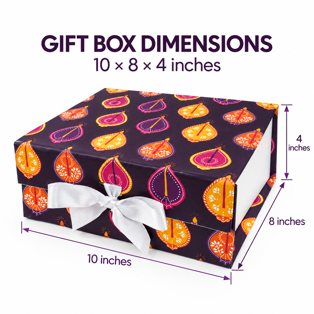 Purple Diya Diwali Non-Magnetic Collapsible Rigid Gift Box 10×8×4 Inch – PSR46 - Image 3